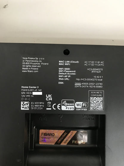FIBARO Home Center 3 Z-Wave Plus Smart Home Hub FGHC3-01, I32577 