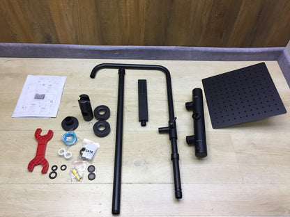 JOHO Duschset mit Thermostat aus Edelstahl matt schwarz, 25x25cm, I33843