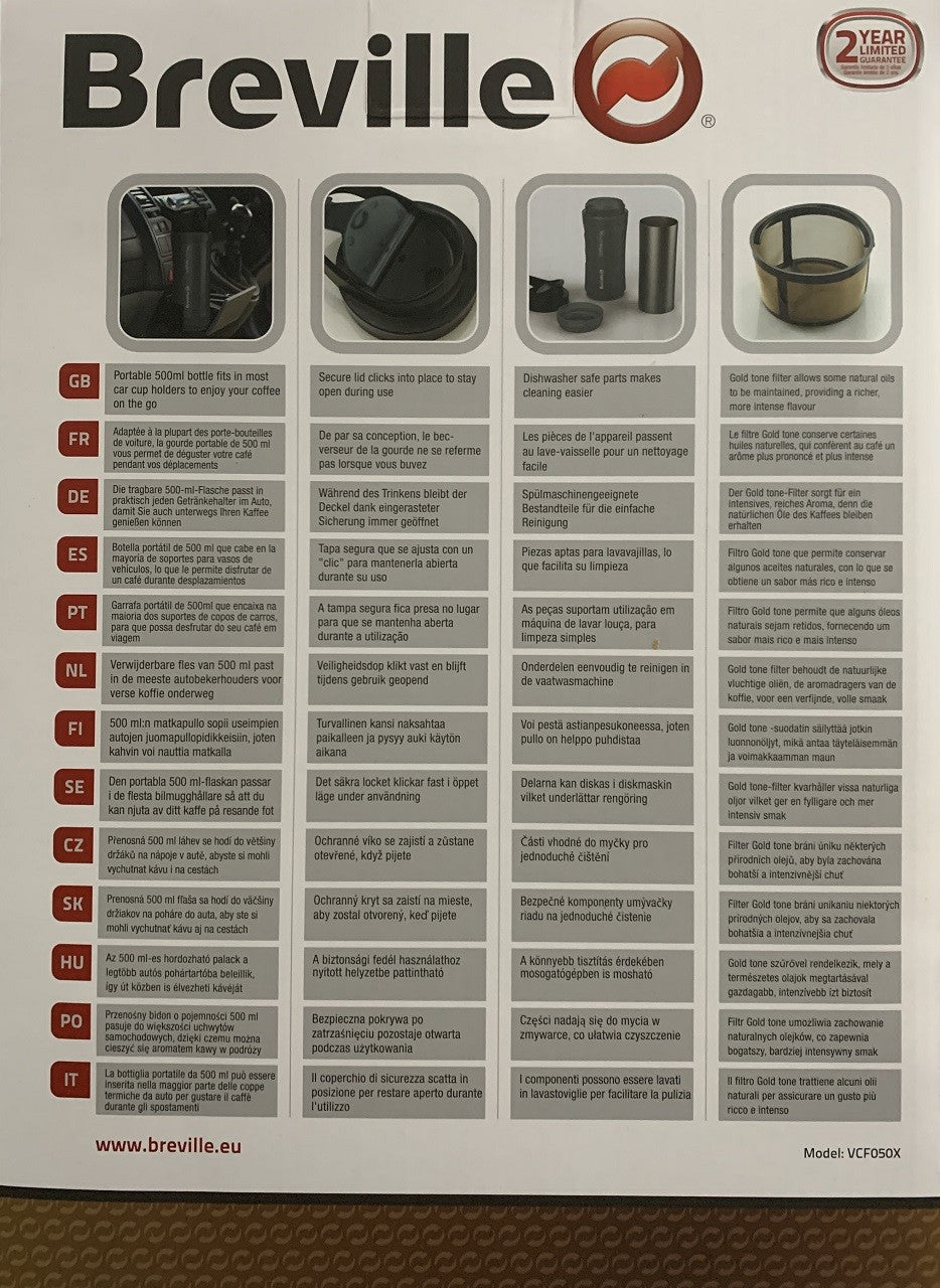 Breville VCF050 Coffee Express Kaffeemaschine Filter 1 Flasche ToGo