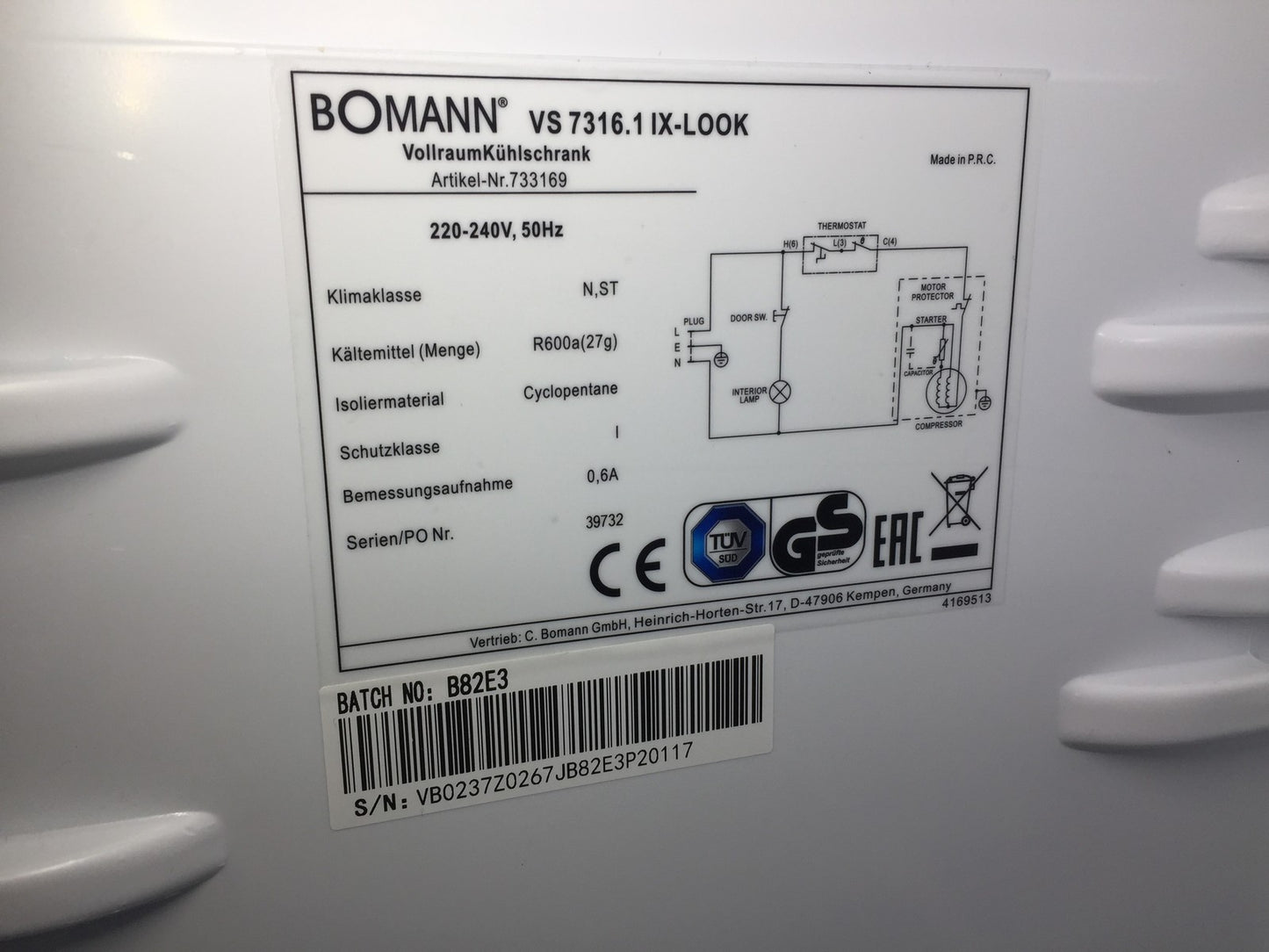 Bomann VS 7316.1 IX Vollraumkühlschrank 242 L 143 cm Edelstahl-Optik (733169)