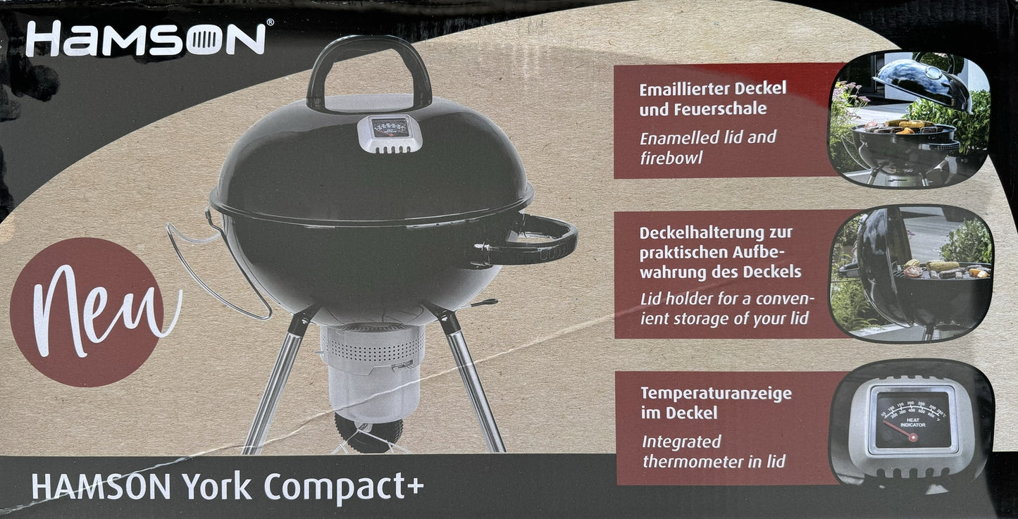 HAMSON YORK Compact Plus Holzkohlegrill Kugelgrill Barbecue Grillfläche Ø 53 cm