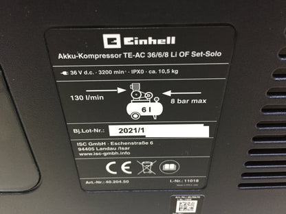 Einhell TE-AC 36/6/8 Li OF Akku-Kompressor-Set solo (4020450), I32061