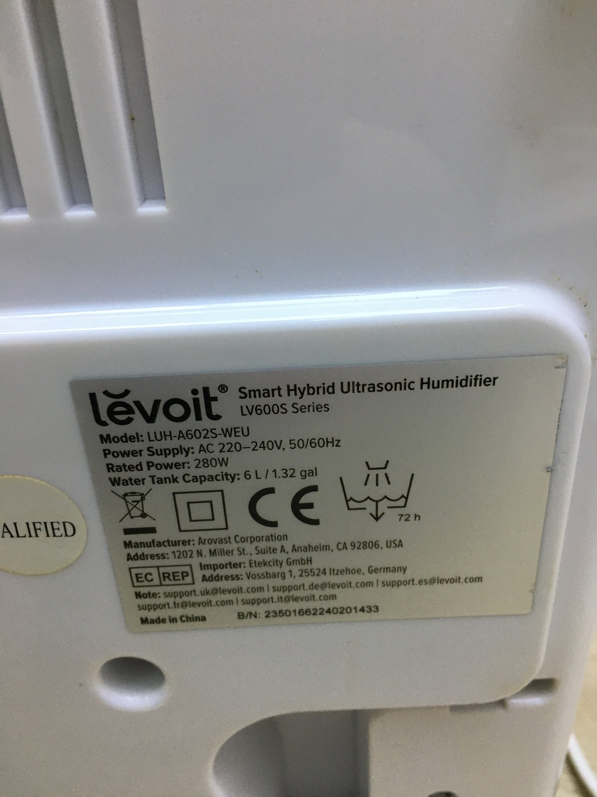 LEVOIT LUH-A602S-WEU Humidifier, Smart 6L, up to 40–70 m², I30740