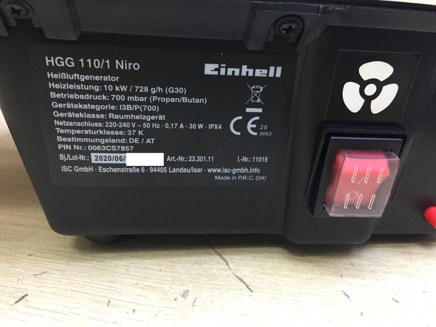 Einhell HGG 110/1 Niro gas heater fan, I32195
