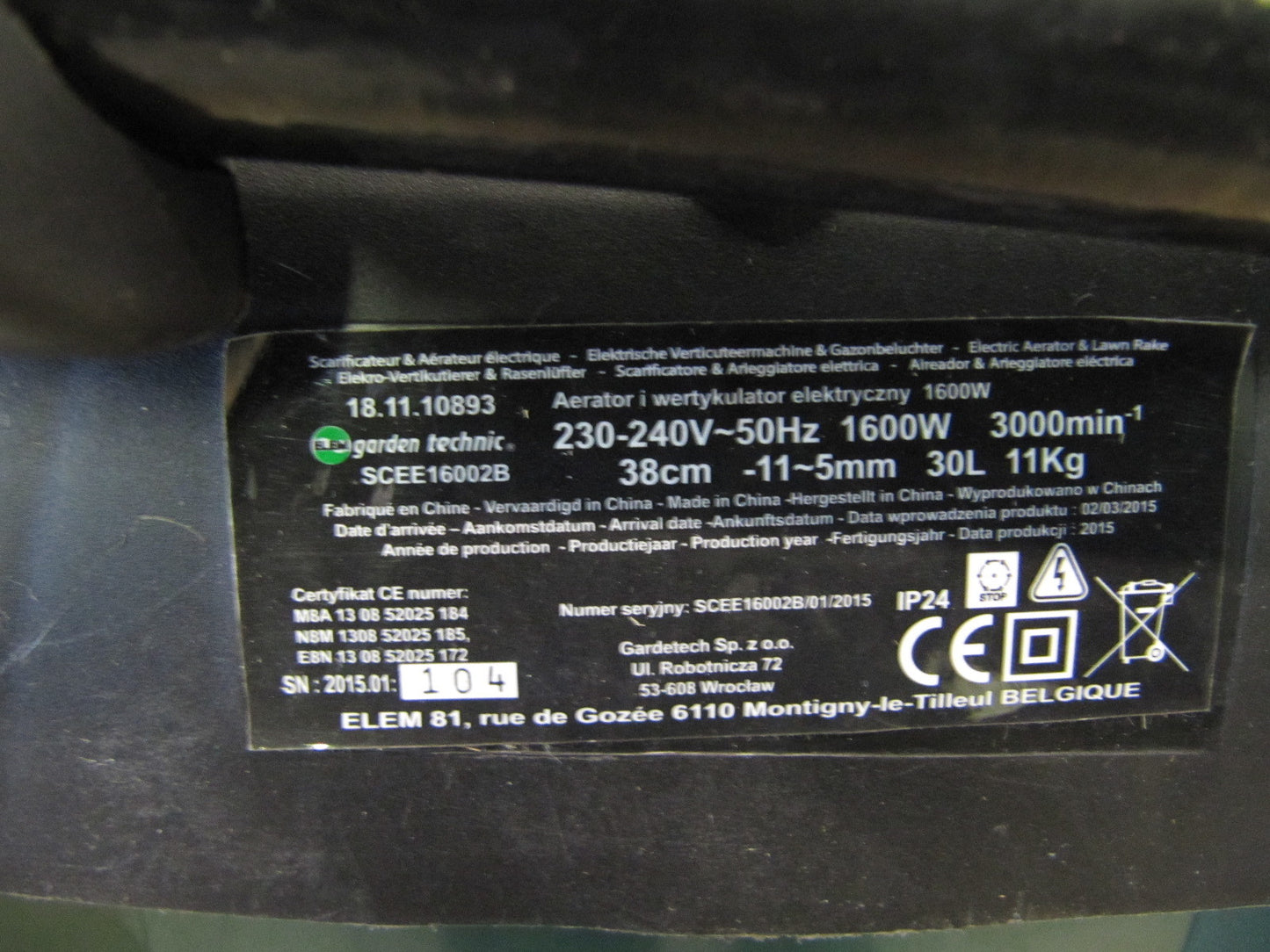 Elem Technic SCEE16002B Garden Vertikutierer 1600W DEFEKT, D38847