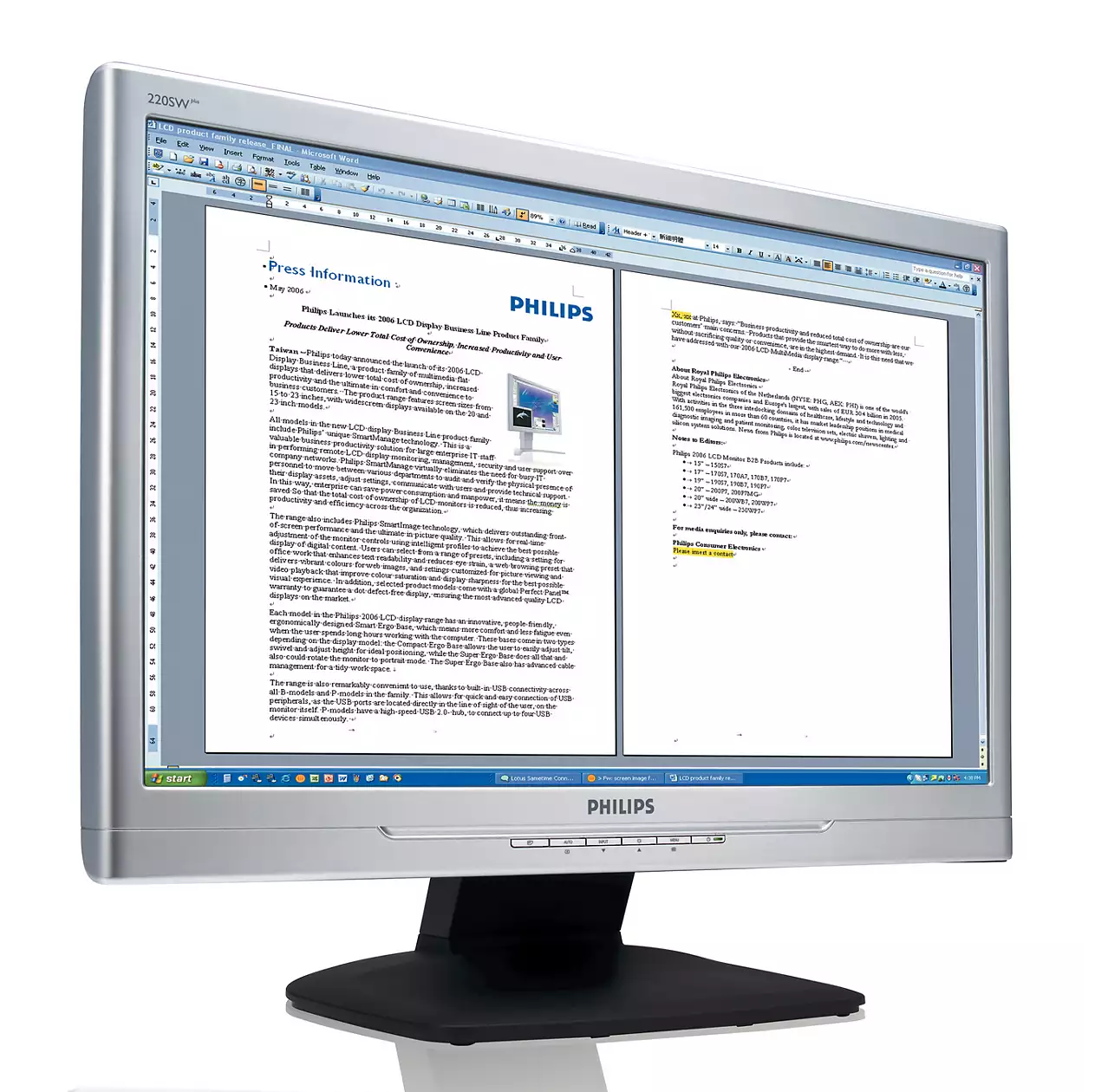 Philips S-line 220SW8FS1/00 Breitbild Monitor 22" WSXGA 1680x1050 VGA DVI 5ms