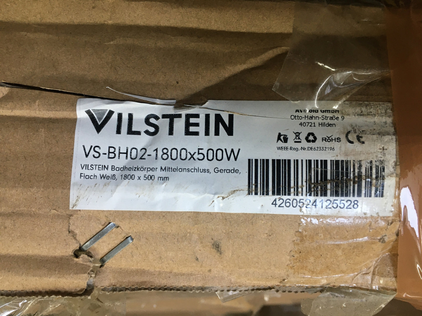 Vilstein VS-BH02-1800x500W Badheizkörper gerade flach weiß, I30436