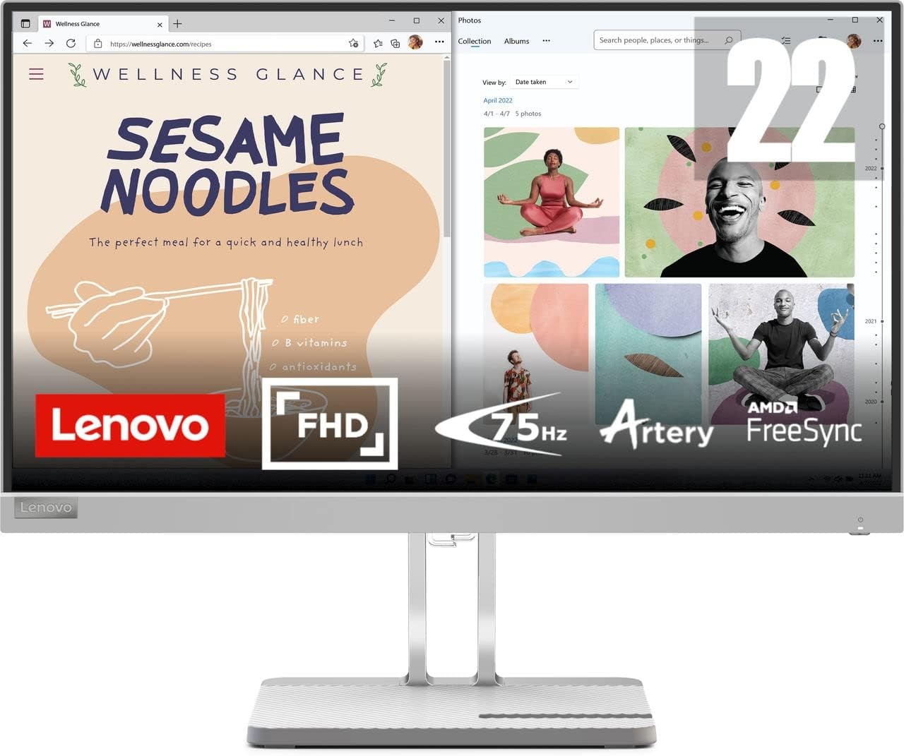 Lenovo L22e-40 Monitor 21.5" FHD 1920x1080 VA Panel VGA HDMI AMD FreeSync 75Hz