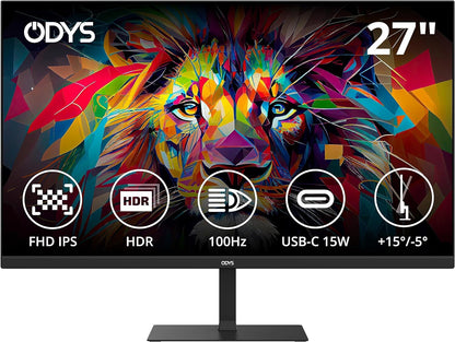 ODYS i27 Monitor 27" FHD 1920x1080 IPS HDR AMD FreeSync 100Hz HDMI USB-C Audio