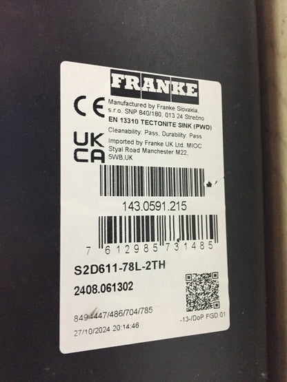 Franke SUD 611-78 ONYX Tectonite built-in sink (114.0496.053), I30970