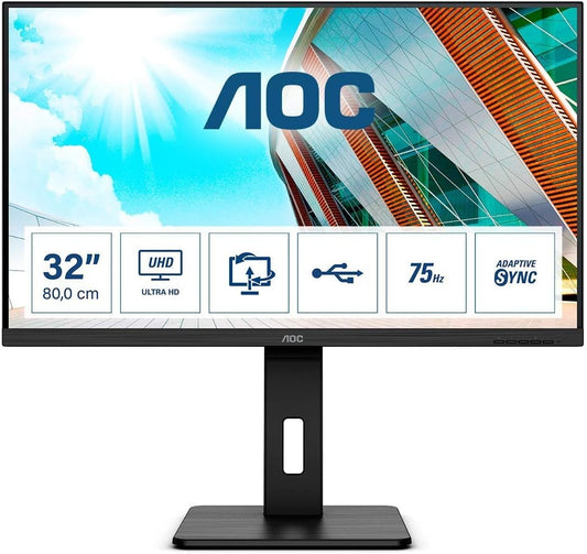 AOC U32P2 4K Monitor 31.5" UHD 3840x2160 VA-Panel HDMI DP Adaptive Sync Audio