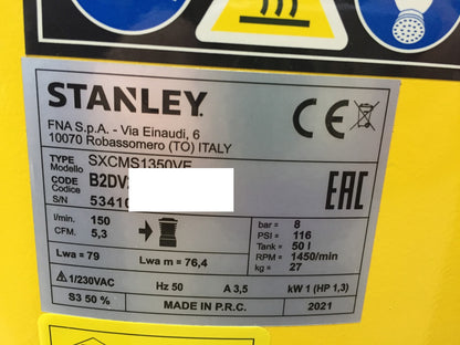 Stanley SXCMS1350VE Siltek Silent Air Elektro-Kompressor 50l 955W, I34175