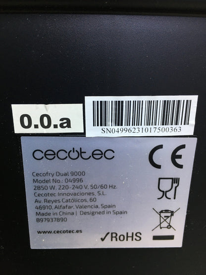 Cecotec 04996 Hot Air Fryer CecoFry Dual 9000, 2850W, I31187 