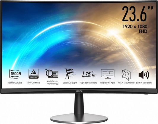 MSI PRO MP242C Curved Monitor 23.6" FHD 1920x1080 VGA HDMI 75Hz Speakers 