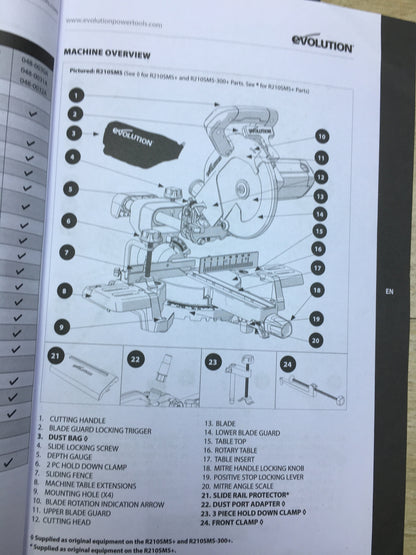 Evolution R210SMS-300+ Mehrzweck-Gleit-Gehrungssäge 210 mm, I31494