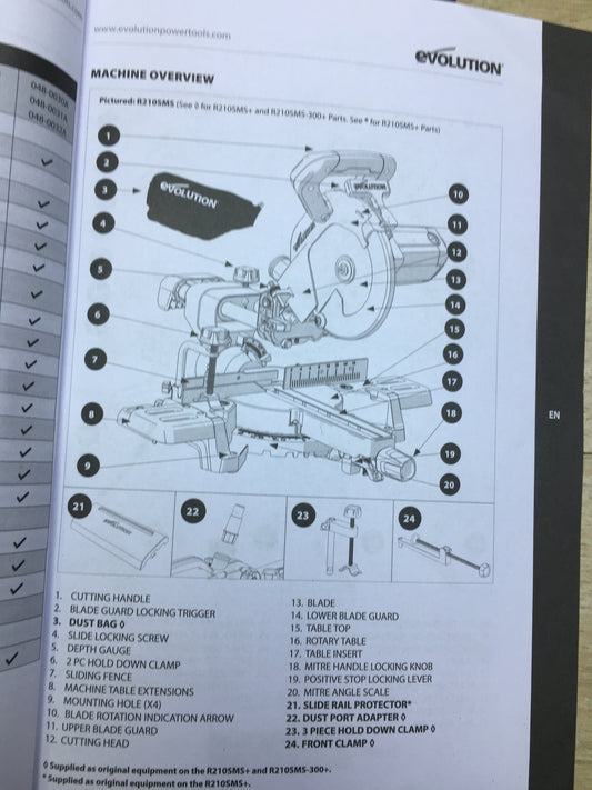 Evolution R210SMS-300+ Mehrzweck-Gleit-Gehrungssäge 210 mm, I31494