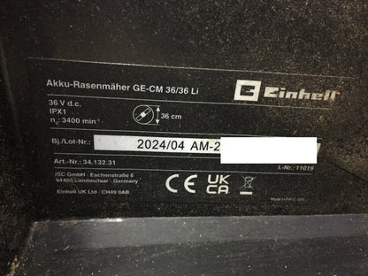 Einhell Akku-Rasenmäher GE-CM 36/36 Li, ohne 2x Akku, mit 2x Ladegerät, I33865