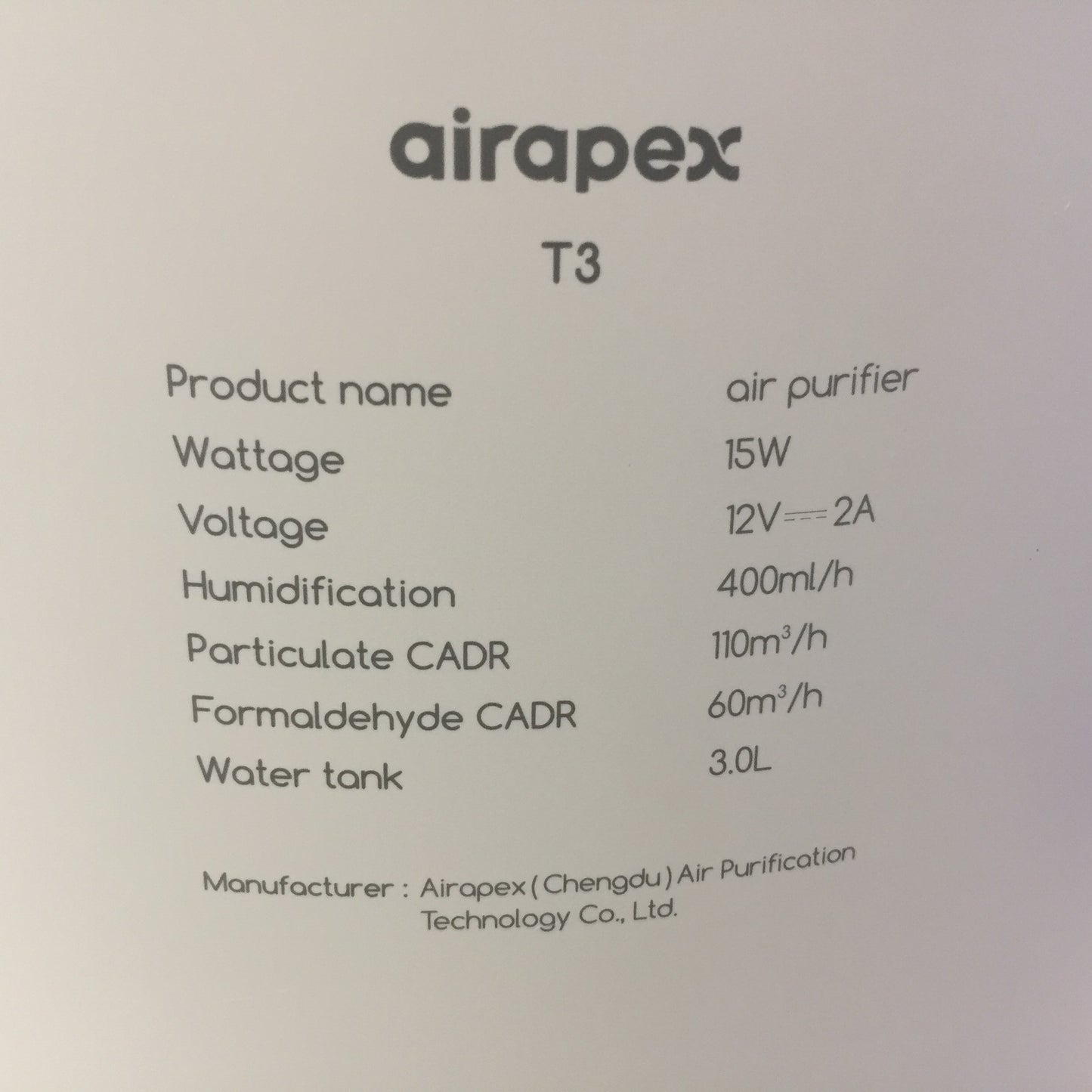 AIRAPEX 2 in 1 Luftreiniger und Luftbefeuchter T3 HEPA Filter H13 Filter, I33295