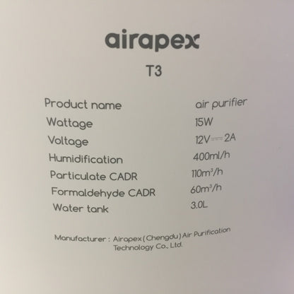 AIRAPEX 2 in 1 Luftreiniger und Luftbefeuchter T3 HEPA Filter H13 Filter, I33295