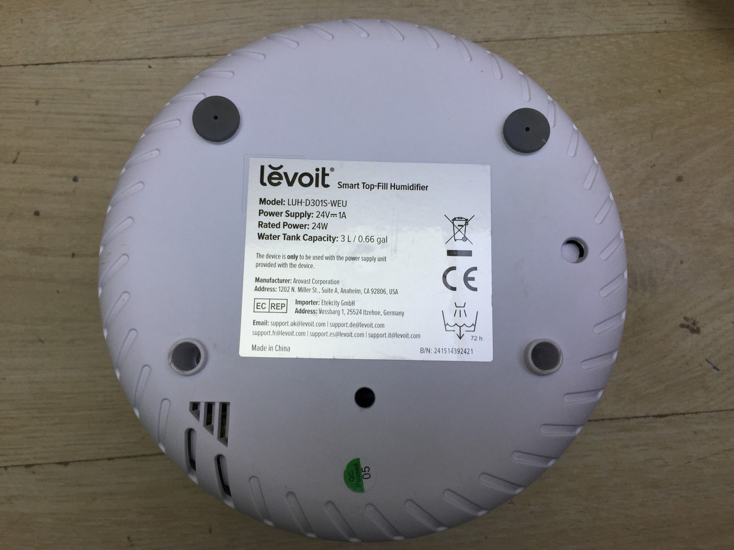 LEVOIT 3L Top Fill Luftbefeuchter LUH-D301S, I33179