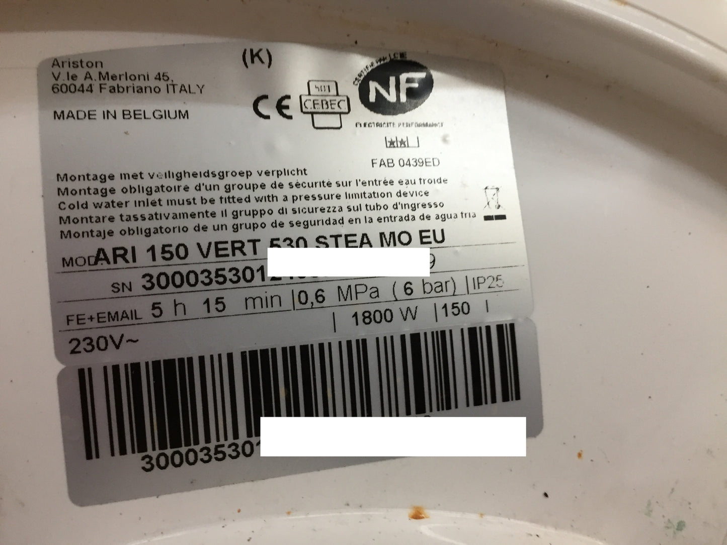 ARISTON 3000353 Warmwasserspeicher 150L ARI 150 VERT 530 STEA MO EU EEK:C I28207