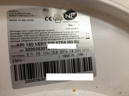 ARISTON 3000353 Warmwasserspeicher 150L ARI 150 VERT 530 STEA MO EU EEK:C I28207