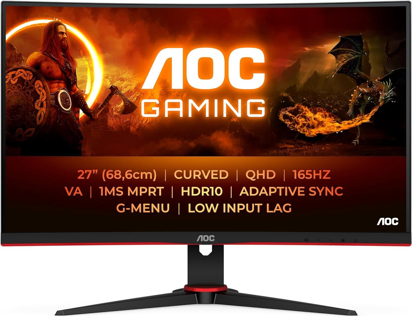 AOC CQ27G2SE/BK Monitor 27" QHD 2560x1440 HDR10 HDMI DP AMD FreeSync 165Hz 1ms 