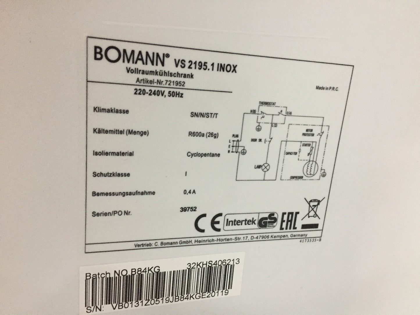 Bomann VS 2195.1 INOX Kühlschrank Vollraumkühlschrank 133L 85cm LED (721952)