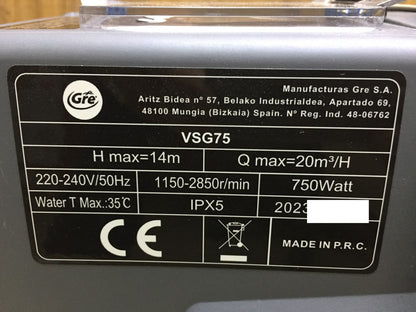 Gre VSG75 Poolpumpe für Pools mit einem Volumen bis zu 65 m³, I33671
