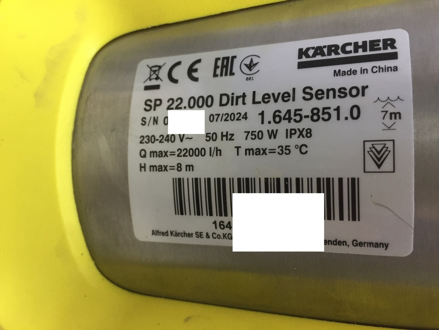Kärcher SP 22.000 Dirt Level Sensor Submersible Dirty Water Pump 1.645-851.0, I32236