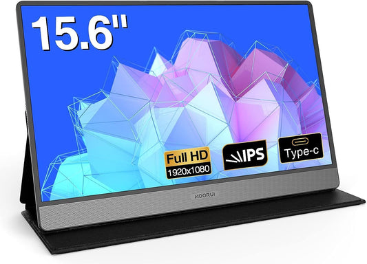 KOORUI 15B1 Portable Monitor 15.6" FHD 1920x1080 Mini HDMI USB-C Speaker 