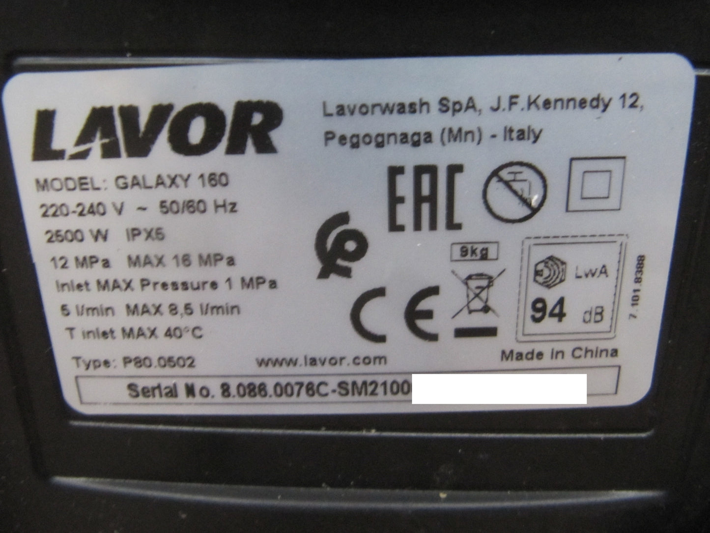 Lavor Galaxy 160 Hochdruckreiniger 160 bar 2500 W, I09004