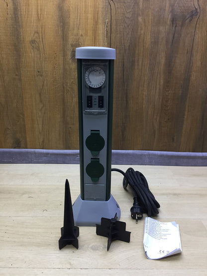 REV Gartensteckdose GreenCraft, 2-Fach Steckdosensäule mit Zeitschaltuhr, I33942