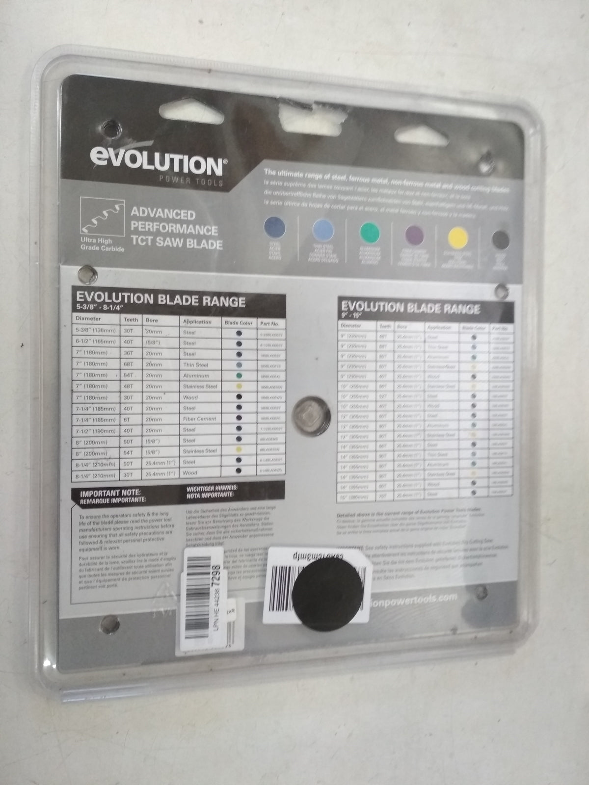 Evolution Power Tools -Edelstahl Sägeblatt EVOBLADE255 V06861
