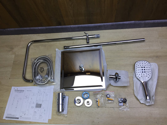Görbach stainless steel shower set with diverter, rain shower, I32315