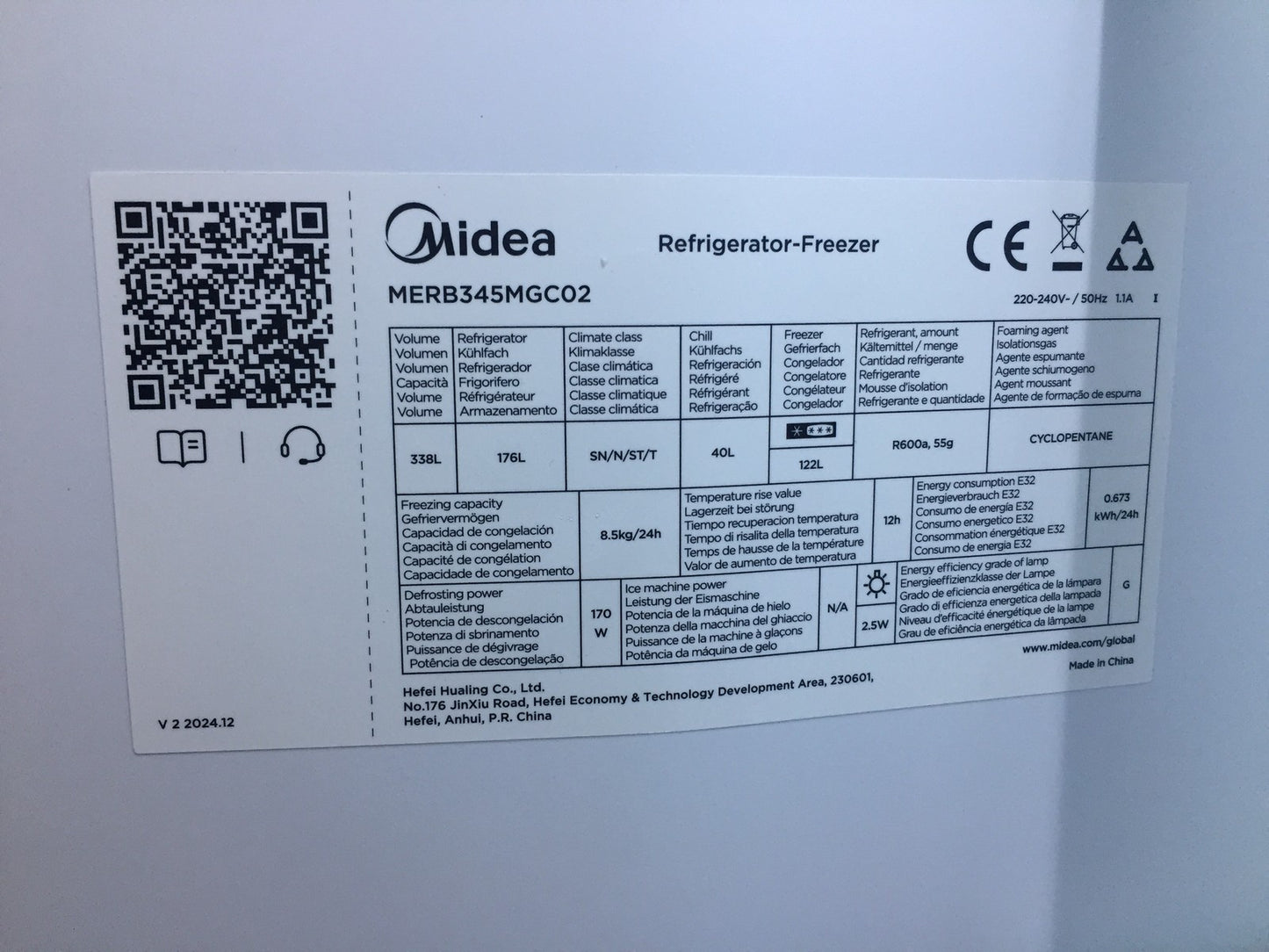 Midea Comfee MERB345MGC02 Kühl- Gefrierkombination Kühlschrank 338L No Frost
