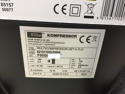 Güde Airpower 180/08 Mobile Electric Compressor 1.1kW (230V) 1.5PS, I33242 