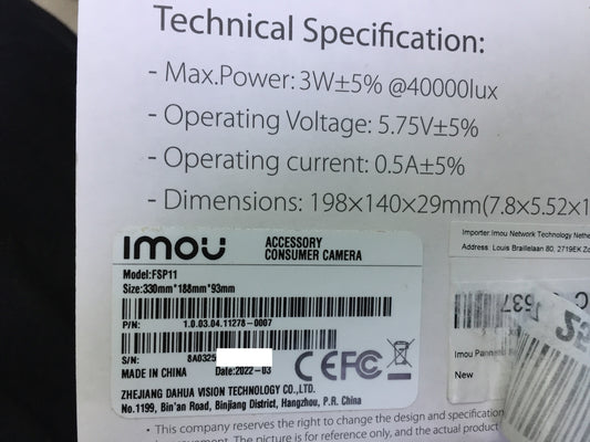 Imou FSP11 Solarpanel für drahtlose WiFi Outdoor-Kamera, I23272