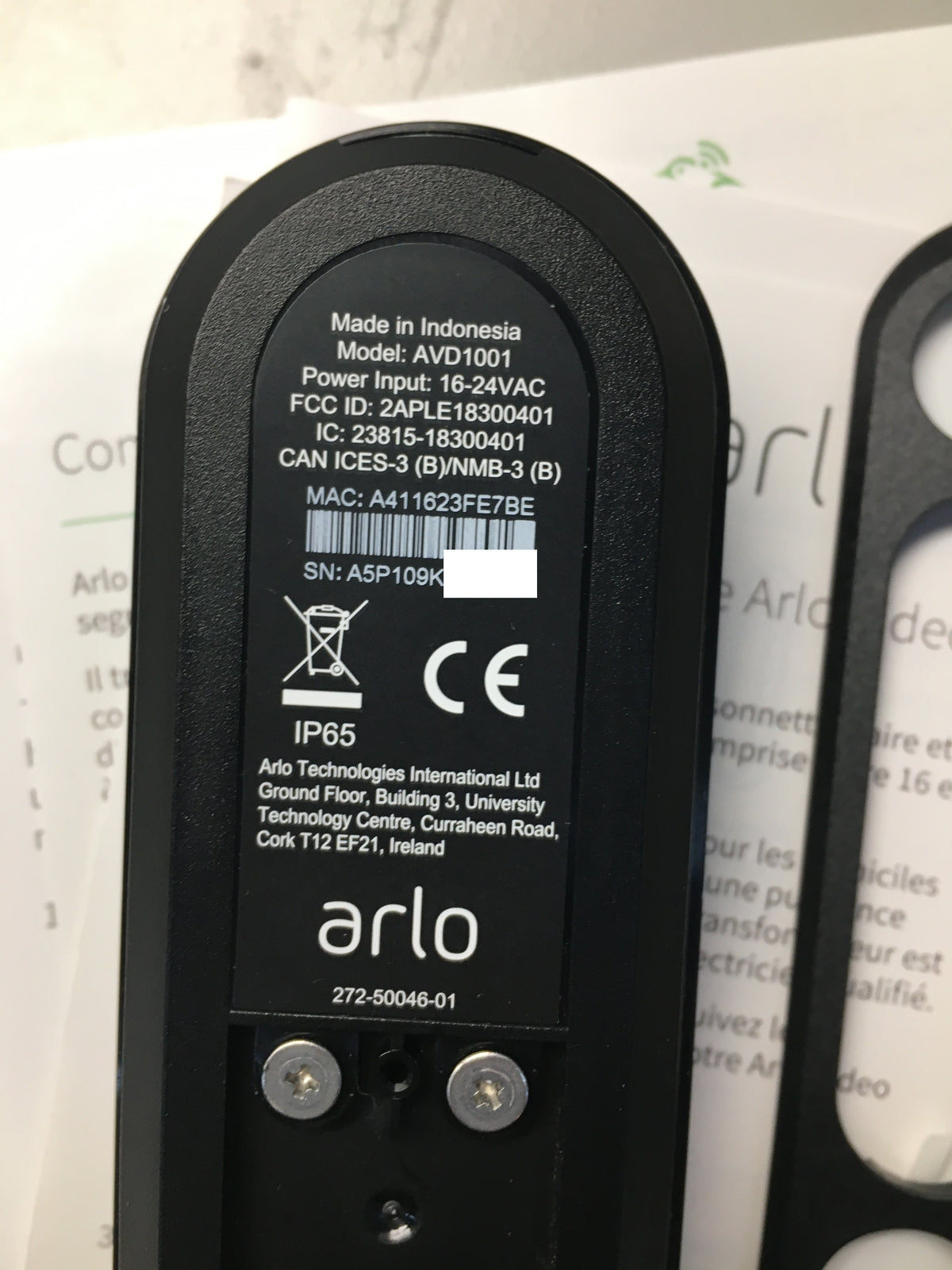 Arlo Video Türklingel AVD1001, 1080p, 25% größeres Sichtfeld, I06526