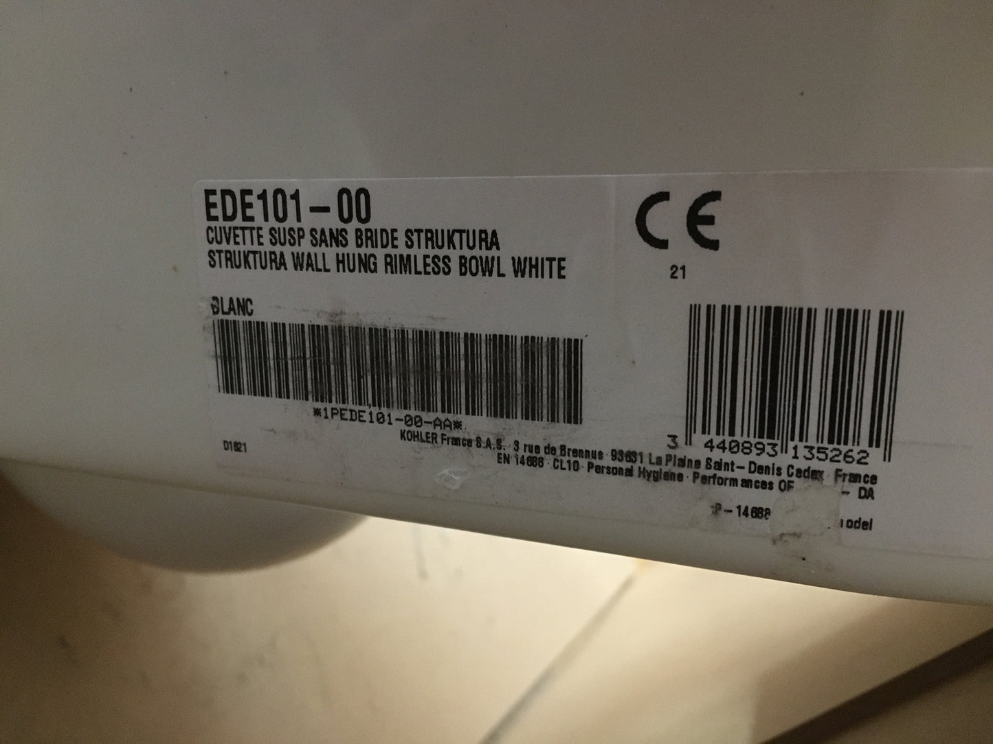 Jacob Delafon EDE101-00 Wandhänge-WC ohne WC-Sitz weiß I12300