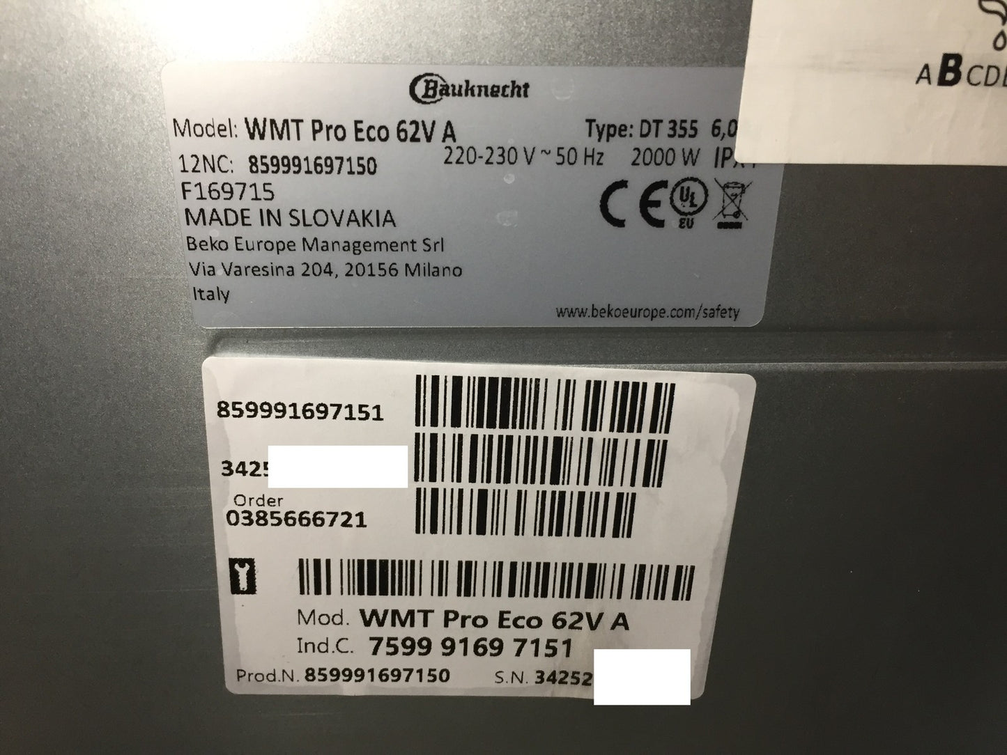 Bauknecht WMT Pro Eco 62V A Waschmaschine, 6 kg, EEK:A, I34413