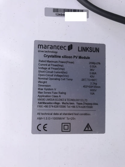 MARANTEC solar module with mounting brackets and 7.5m cable, I32935 