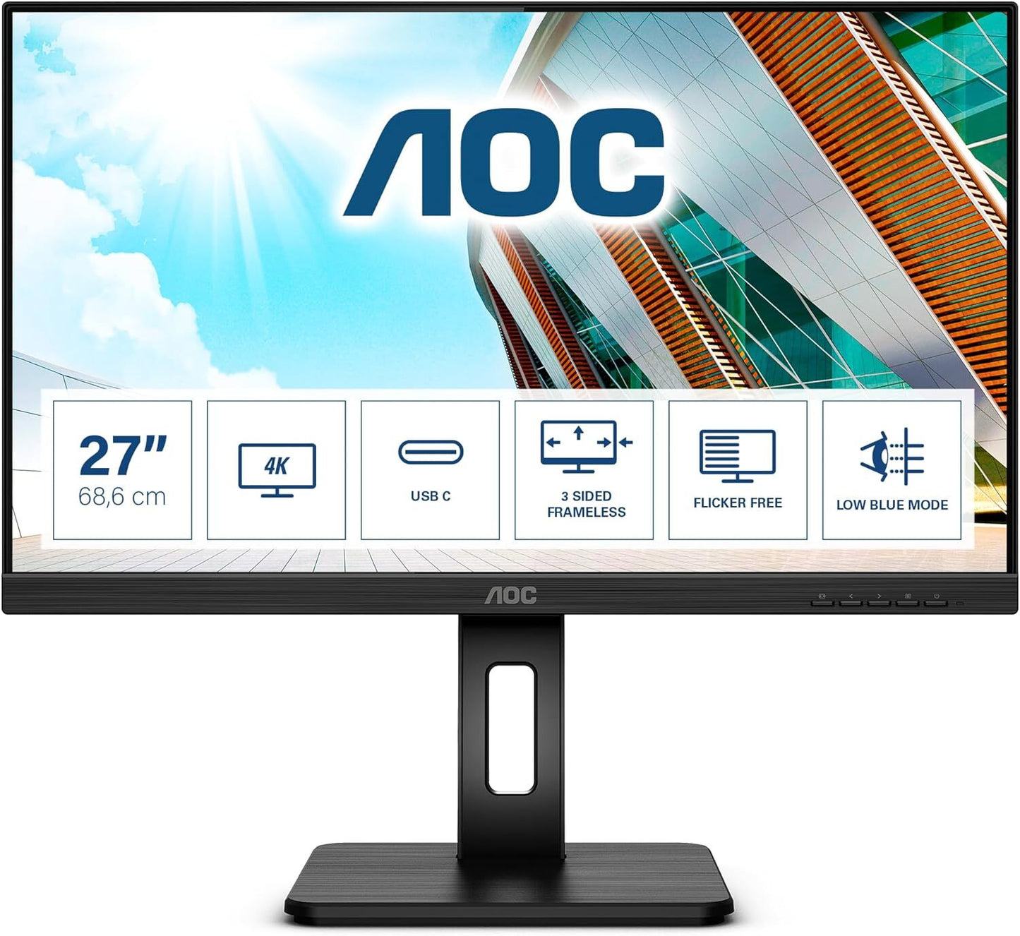 AOC U27P2CA 4K Monitor 27" UHD 3840x2160 IPS HDMI DP USB-C Adaptive Sync 60Hz 