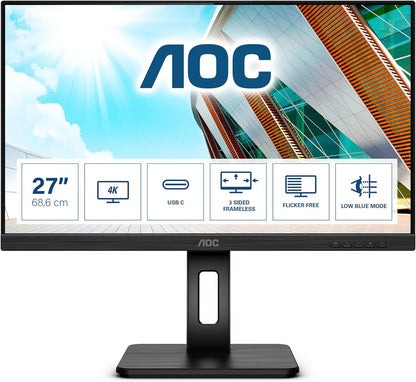 AOC U27P2CA 4K Monitor 27" UHD 3840x2160 IPS HDMI DP USB-C Adaptive Sync 60Hz 