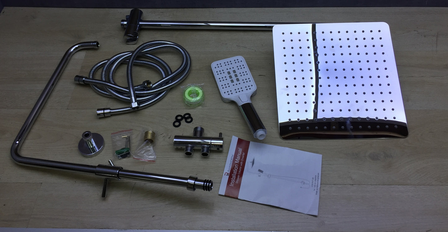 Rainsworth Duschsystem mit Umschalter, Chrom, 30 x 30 cm Quadratisch, I27676