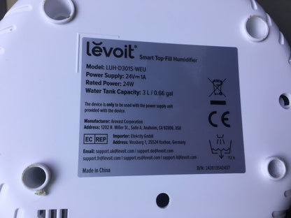 LEVOIT 3L Top Fill Luftbefeuchter LUH-D301S, I30833