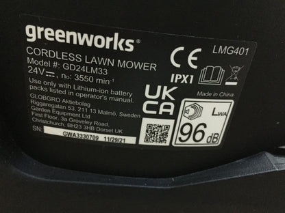 Greenworks Rasenmäher GD24LM33 und Rasentrimmer G24LT25 SOLO, I14173