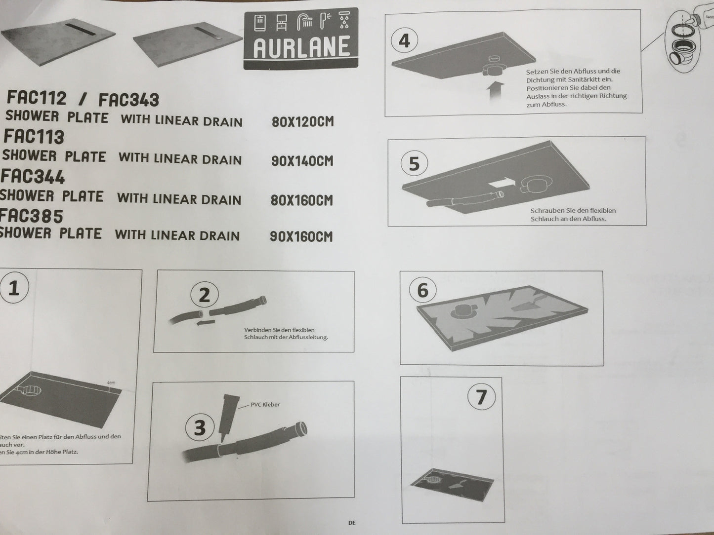 Aurlane Duschelement 80 x140 x 4 cm direkt befliesbar I27183