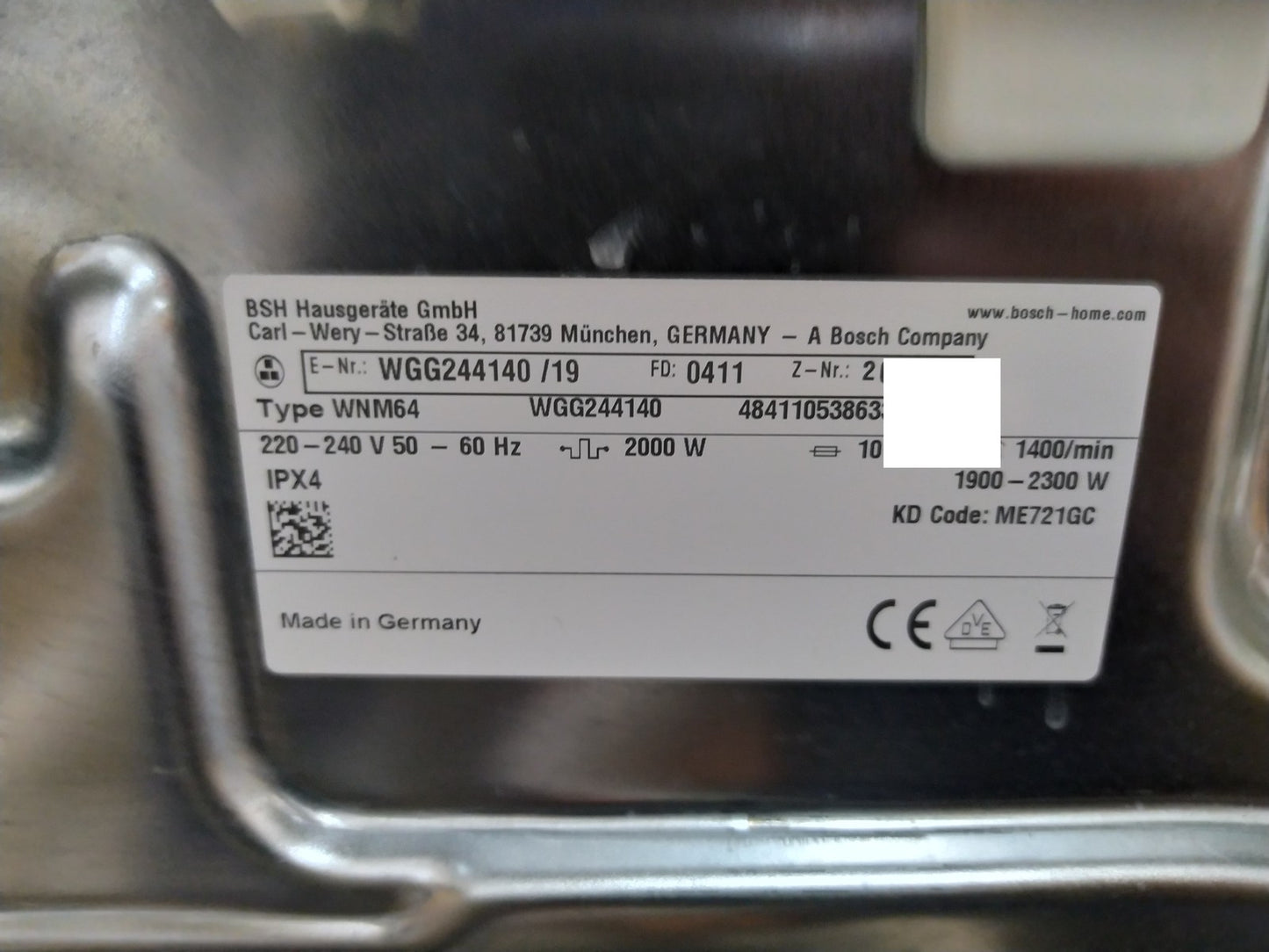 Bosch WGG244140 Frontlader Waschmaschine 9 kg, 1400 Up/M, EEK:A, I34497