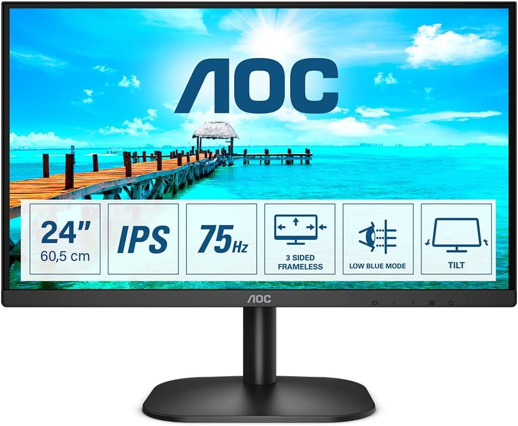 AOC 24B2XD Monitor 23.8" FHD 1920x1080 IPS VGA DVI 75Hz 60Hz black 